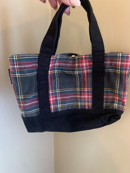 J. Crew Handbags - J.Crew Mini Canvas Tote Purse  Women's  Plaid Black Red Snap  Double Handles